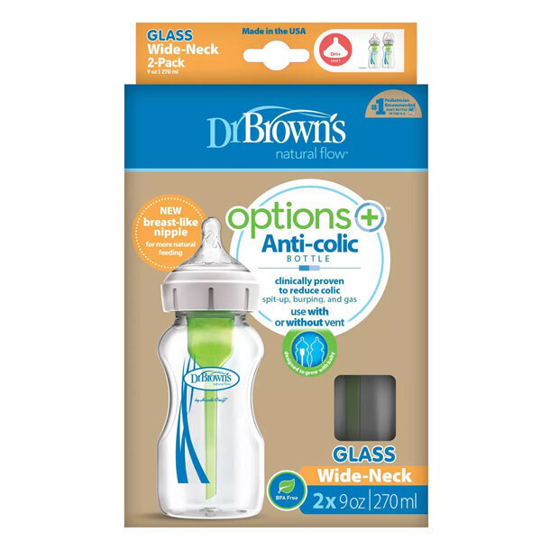Dr Brown's 270ml Options+ Glass Wide Neck Bottle 2pk
