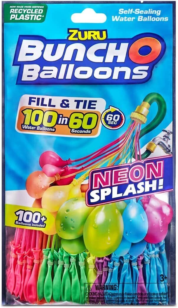 Zuru Bunch O Balloons Neon Splash 100+ SelfSealing Water Balloons 3pk