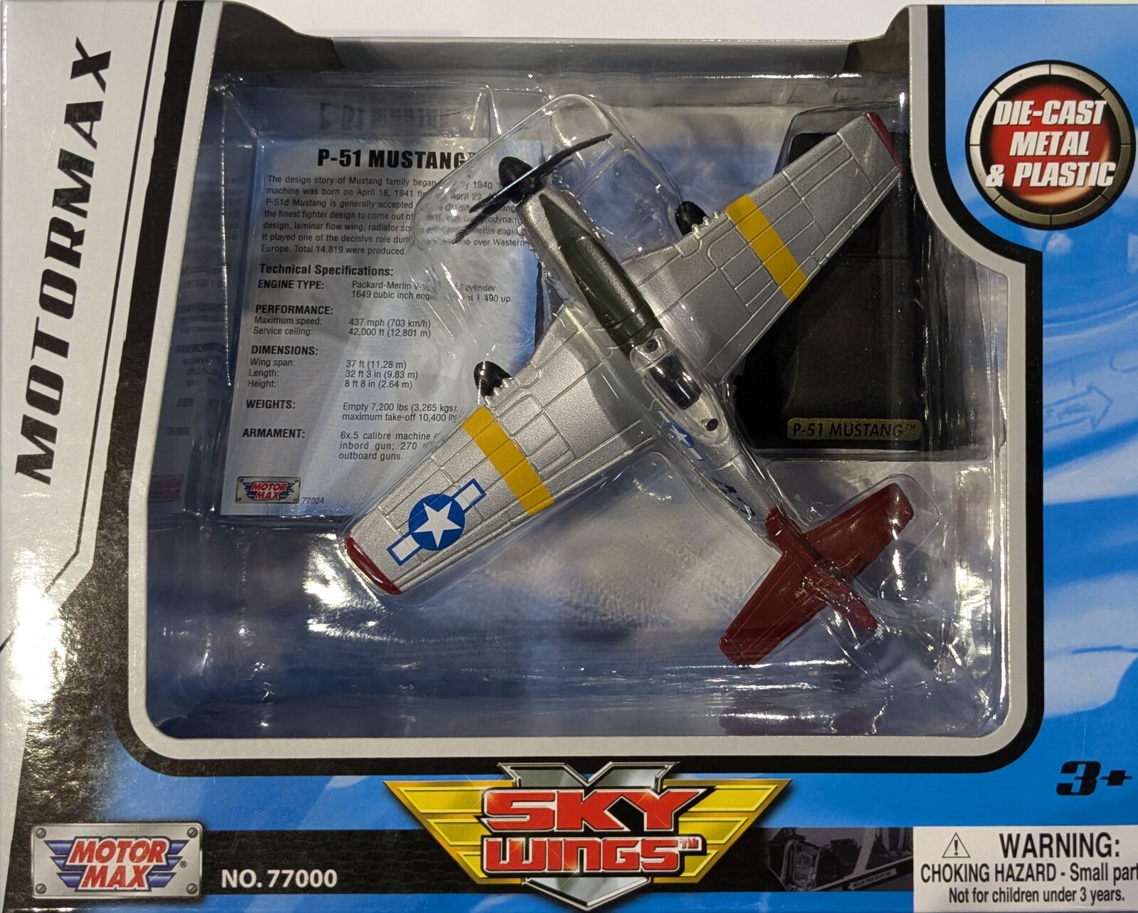 Motor Max Sky Wings 6 Diecast P 51 Mustang 77024