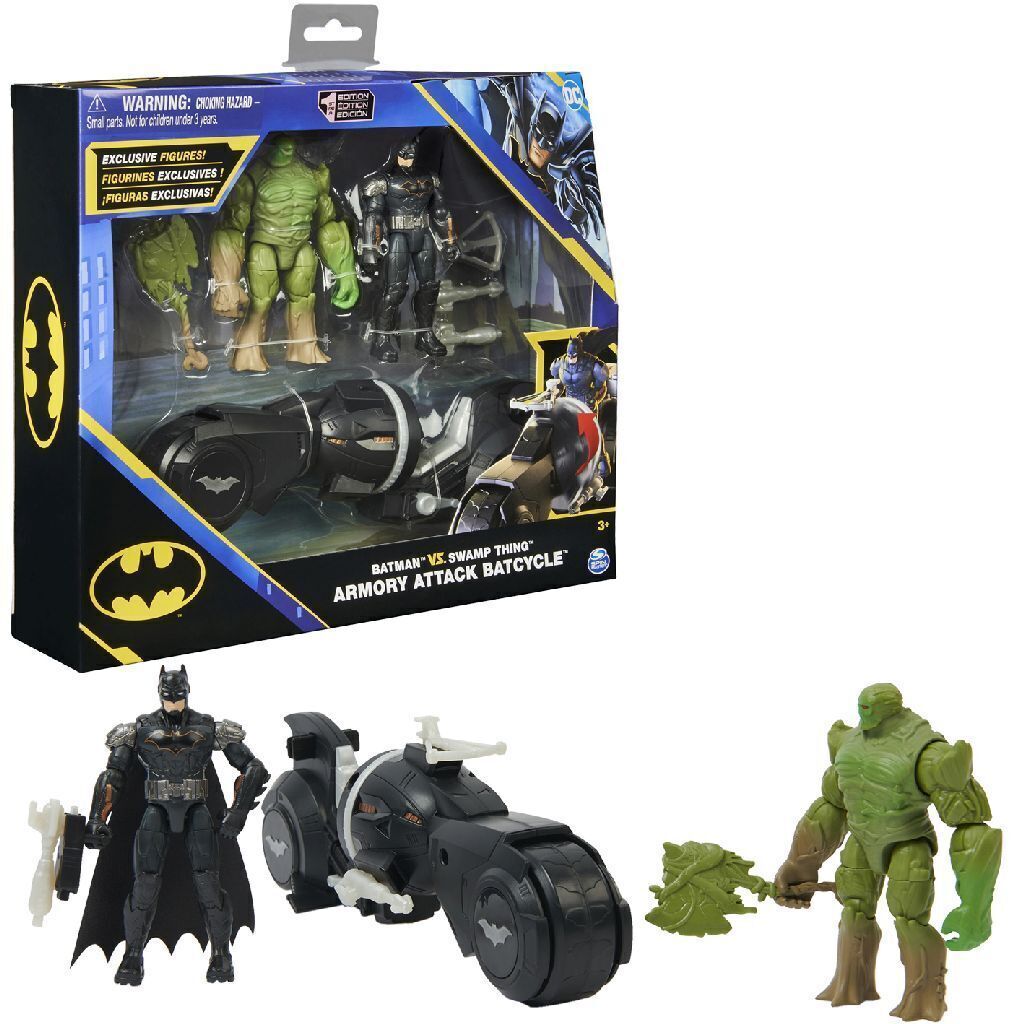 DC Comics Batman vs Swamp Thing with Armory Attack Batcycle