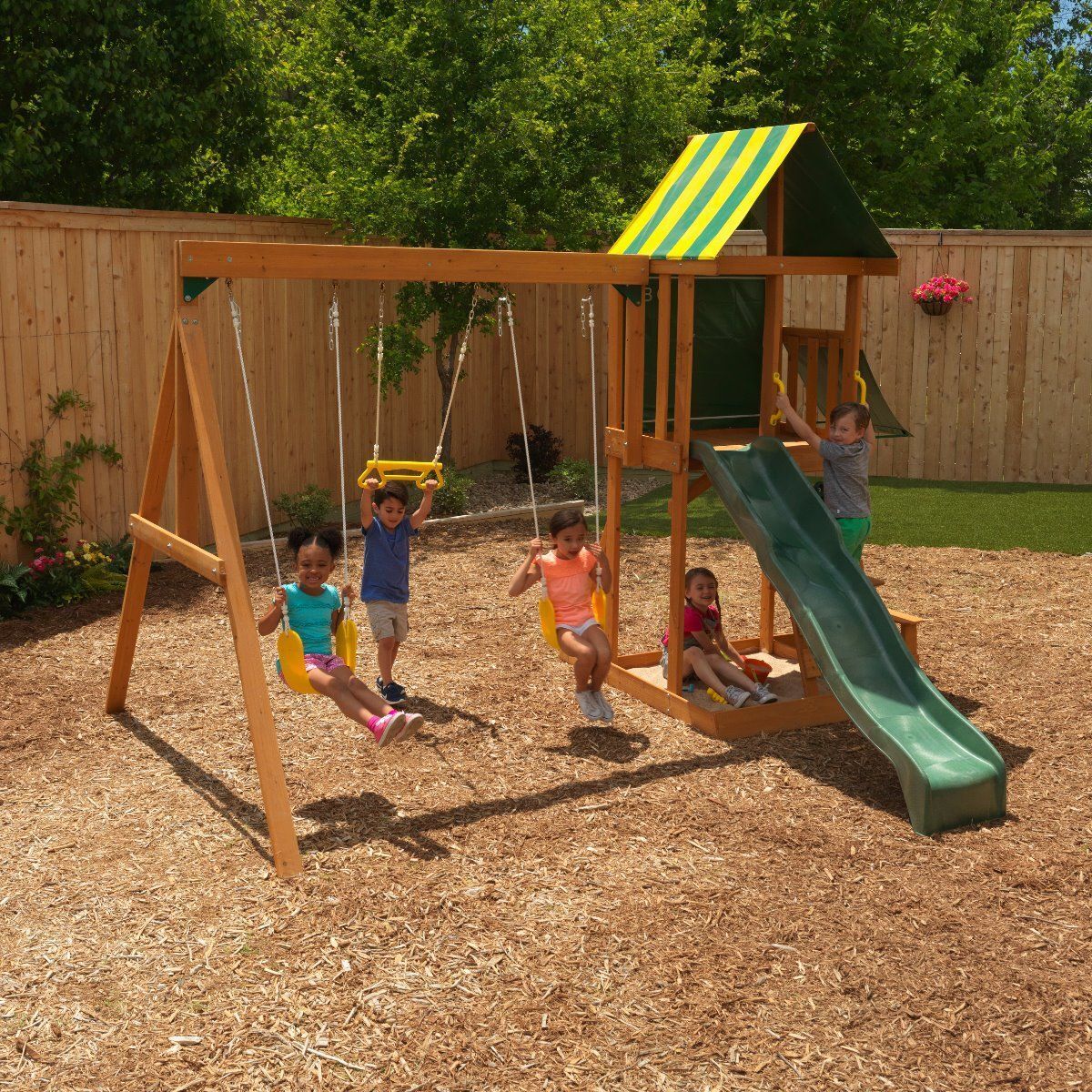 KidKraft Spring Meadow Fort Wooden Swing Play Set