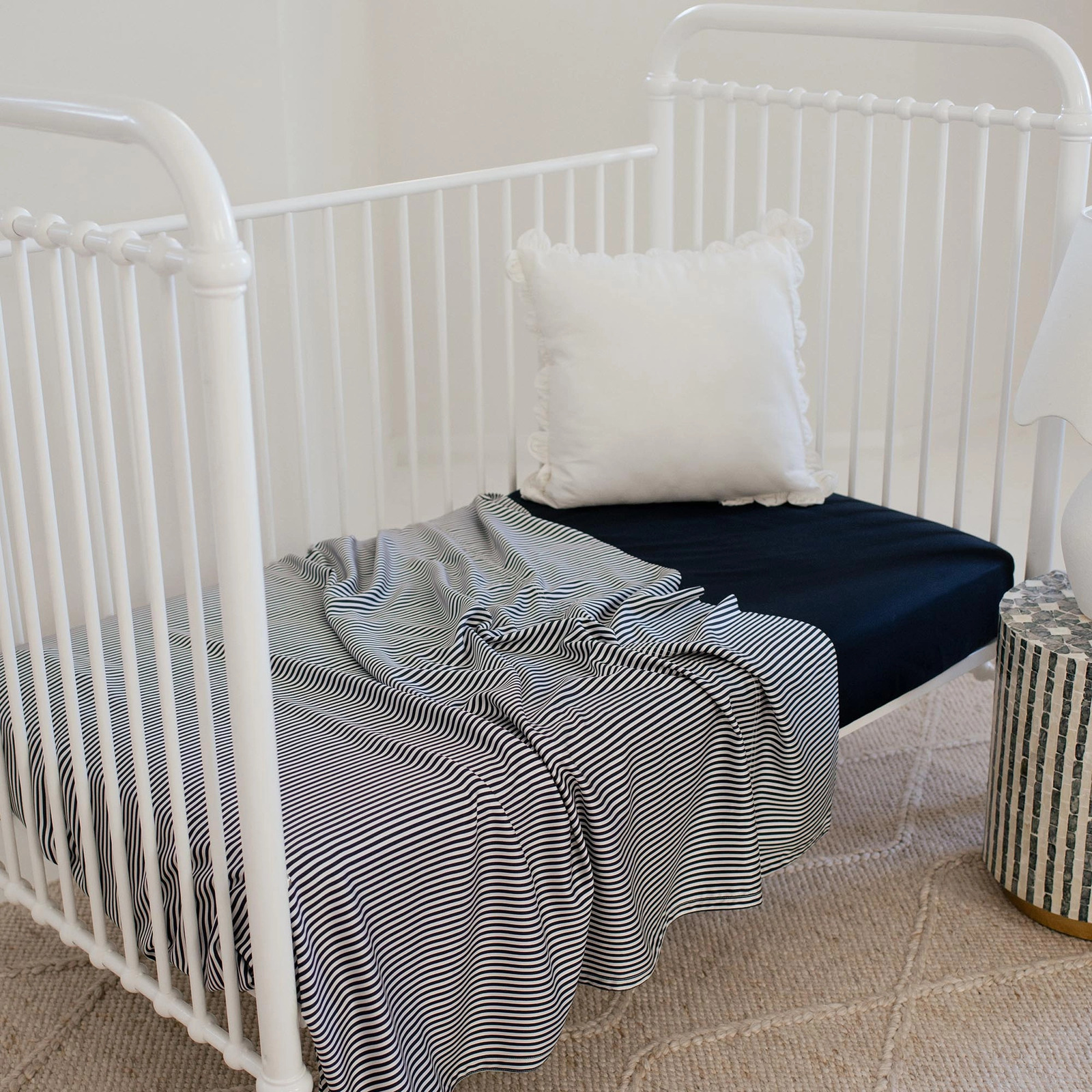 Juliet Love 100 Bamboo Flat Cot Sheet Ocean Tide French Stripe