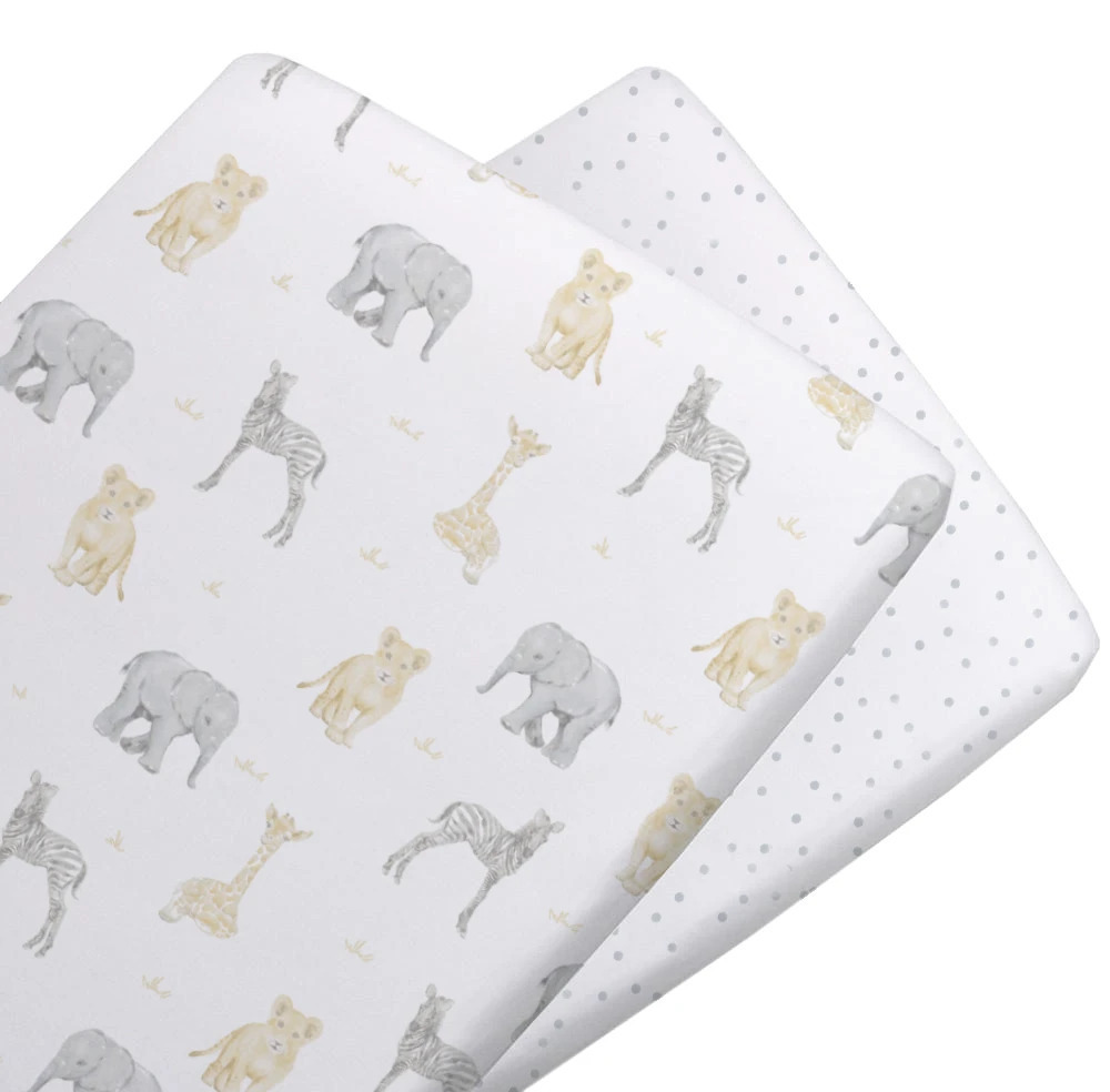 Living Textiles Cotton Jersey Fitted Sheet 2 Pack Savanna Babies
