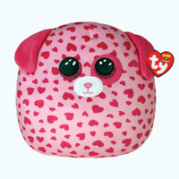 TY Squish A Boo 10" Tickle the Pink Dog with Hearts Pattern