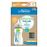Dr Brown's 270ml Options+ Glass Wide Neck Bottle 2pk WB9270