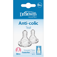 Dr Brown's Preemie Flow 0m+ Narrow Neck Bottle Teats 2pk 292ANX