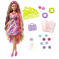Barbie Totally Hair Flower-themed Doll Curvy 8.5 Inch Fantasy Hair Dress 15 Accessories HCM89