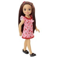 Barbie Chelsea Doll (Brunette) In Cherry-Print Dress