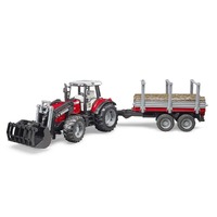 Bruder Massey Ferguson Tractor 7480 with front loader & timber trailer 02046