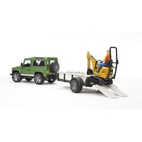 Bruder Land Rover Defender with 1 Axle Trailer, JCB Micro Excavator 02593