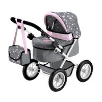 Bayer Trendy Doll Pram Grey with Pink Hearts 13019