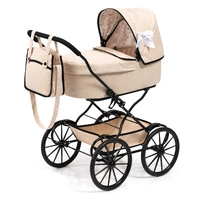 Bayer Doll Pram Classic - Beige with Black Trim with White Bow 14375