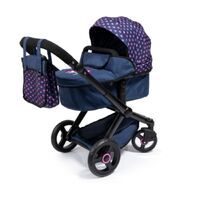Bayer Xeo Doll Pram Compact Dark Blue with Pink Hearts 17054