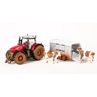 Siku Farmer Massey Ferguson MF 8680 with Dirty Look Ifor-Williams Stock Trailer 1:32 Scale SI8608**