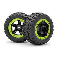 BlackZon Slyder MT Wheels/Tires Assembled (Black/Green) [540038]