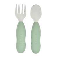 Beaba Fork & Spoon Stainless Steel Pre-Cutlery Set - Sage Green