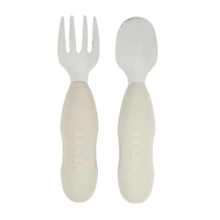 Beaba Fork & Spoon Stainless Steel Pre-Cutlery Set - Velvet Grey