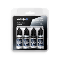 Vallejo True Metallic Metal Sterling Silver - 4 Colour Paint Set AV77251