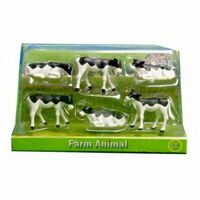 Kids Globe Black White Cow Calves 6 Pack 1:32 Scale