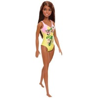 Barbie Beach Doll Brunette with Pink & Yellow Floral Swimsuit