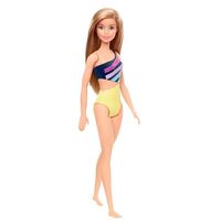 Barbie Beach Doll Blonde Wearing Striped Swimsuit