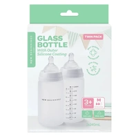 New Beginnings Glass Bottle 2 x240ml Silicone Outer Pack NISB2402
