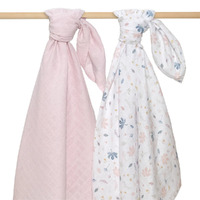 Living Textiles 100% Organic Muslin Swaddle 2 pack Wraps - Botanical