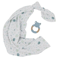 Living Textiles Organic Muslin Swaddle & Teether - Banana Leaf