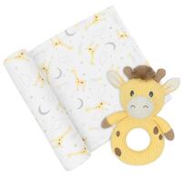Living Textiles Jersey Swaddle & Rattle Gift Set Noah/Giraffe