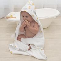 Living Textiles 100% Cotton Muslin Baby Hooded Towel Animal Parade