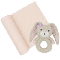 Living Textiles Jersey Swaddle & Rattle Gift Set Floral/Bunny