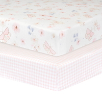 Living Textiles Cotton Jersey Cot Fitted Sheet 2 Pack - Butterfly/Gingham