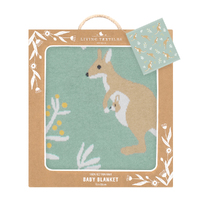 Living Textiles 100% Cotton Knit Australiana Baby Blanket Kangaroo/Green 75x85cm