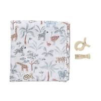 Living Textiles Organic Muslin Swaddle & Peg Set - Wild Safari 4322497