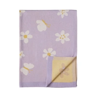 Living Textiles Pram Knitted Blanket - Lilac Daisy Dreams 4323638