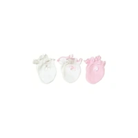 Playette Newborn Cotton Mittens 3pk Size 0-6mths Colour: Pink/White