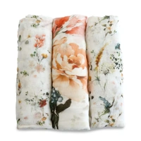 Bubba Blue Organic Cotton 3pk Muslin Wraps Peonies 16942