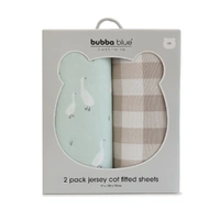 Bubba Blue Provincial 2pk Jersey Cot Fitted Sheets Olive/Taupe 17390