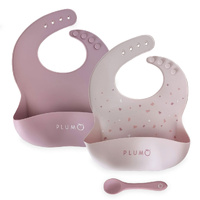 Plum 2 Pack Silicone Bib & Spoon Set Dusty Berry/Blush Pink