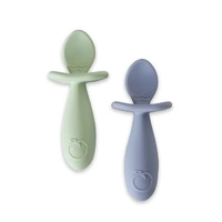 Plum Silicone 2pk Easy Grip Spoon Set Olive/Steel Blue