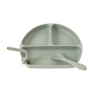 Silicone Plate with Straw & Spoon - Olive