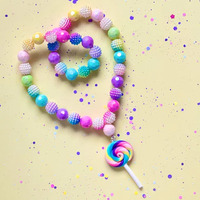 Sweet As Sugar Beaded Necklace - Lollipop Swirl A01