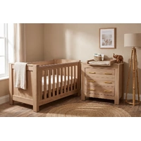 Love n Care Bordeaux Cot, Chest & Mattress Package - Hushed Brown Oak