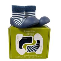 Little Eaton Rubber Soled Socks Navy Stripe Assorted Sizes