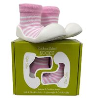 Little Eaton Rubber Soled Sock Pink Stripe Assorted Sizes
