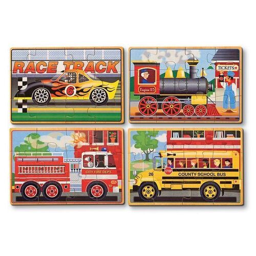 Melissa & Doug Wooden Vehicles Puzzles in a Box 4 x 12pcs MND3794