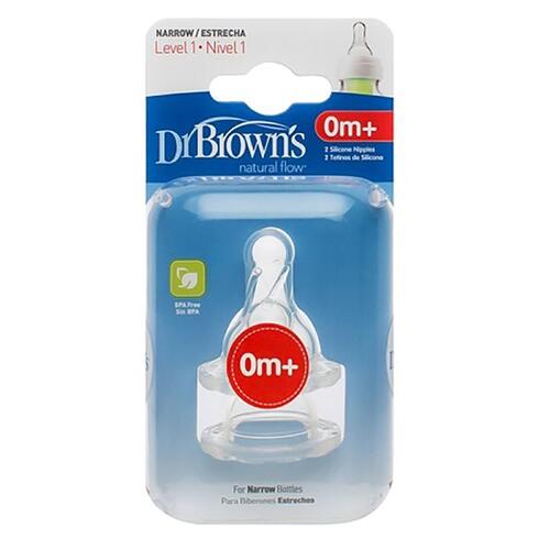 Dr Brown's Level 1 Narrow Neck Bottle Nipples 2pk 302GBX2
