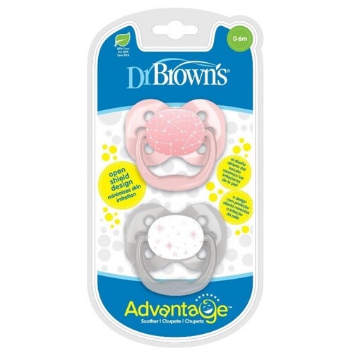 Dr Brown's Advantage Pacifier Stage 1 Pink Stars 2pk PA120