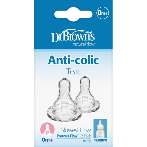Dr Brown's Preemie Flow 0m+ Narrow Neck Bottle Teats 2pk 292ANX