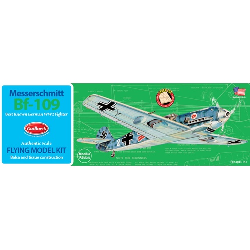 Guillow's Messerschmitt Bf-109 1:30 Scale Rubber Powered Flying Balsa Model Kit GUI-505